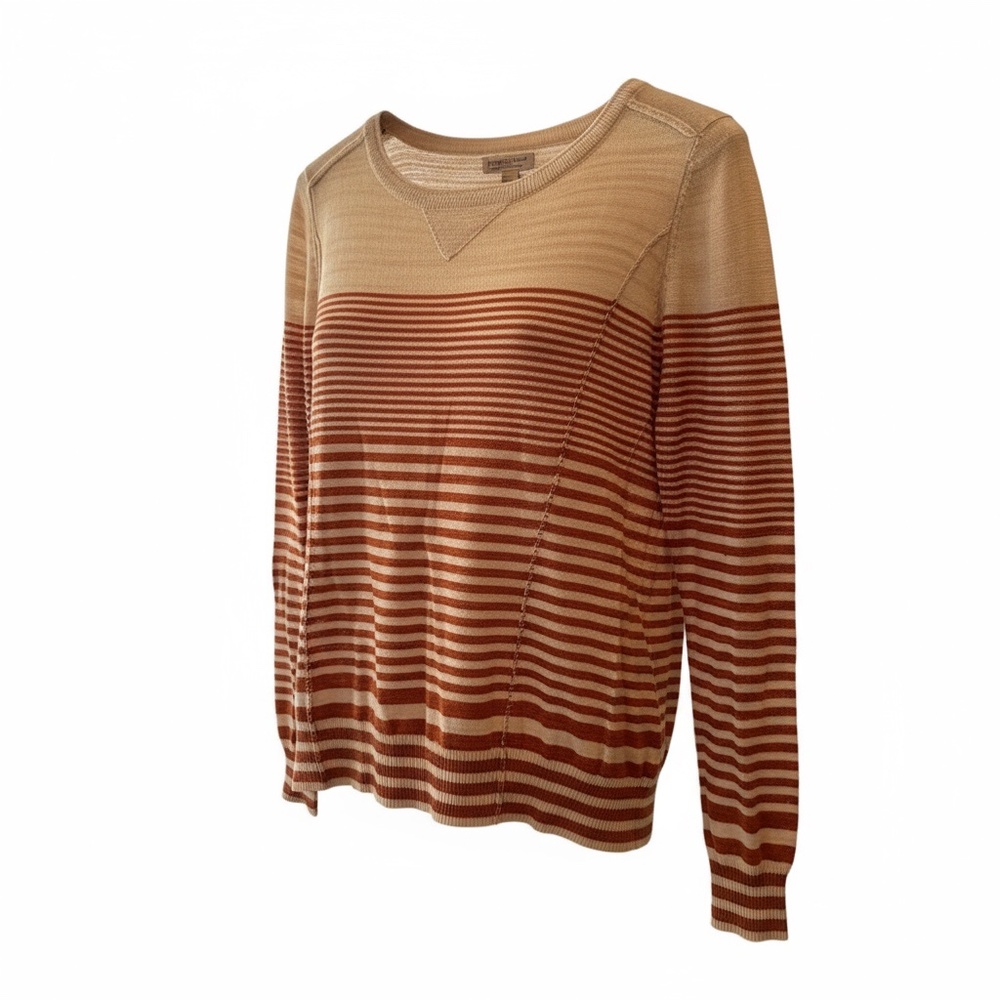 Lucky Brand Womens Striped Long Sleeve Crew Neck Sweater Cream Rust Orange Small - Picture 4 of 8
